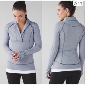 Lululemon Think Fast Pullover Heathered Gray Tonka Stripe Combo Womens 12